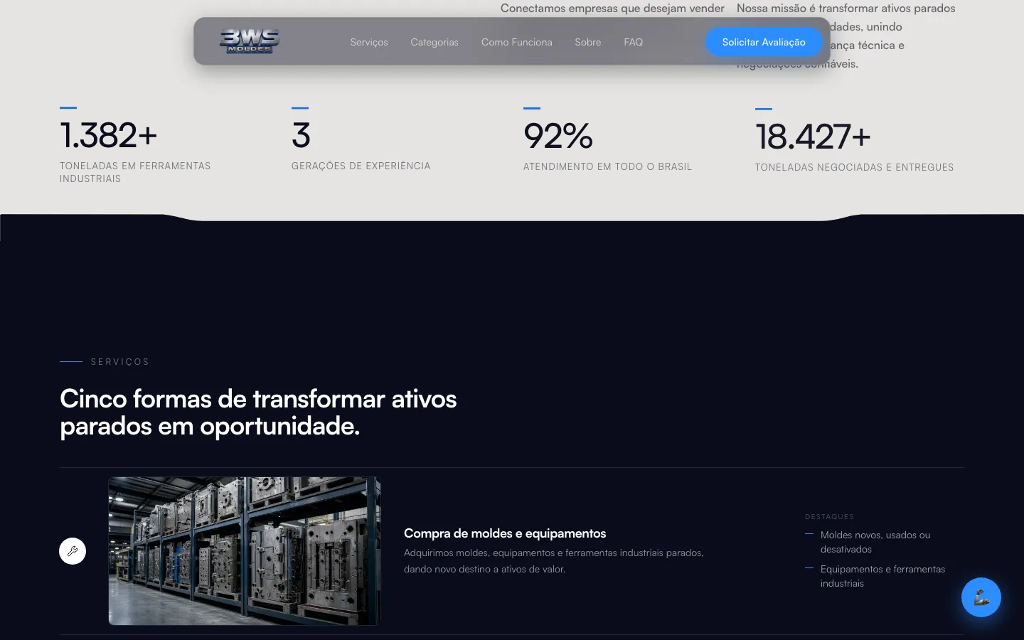Página de categorias/serviços da 3WS