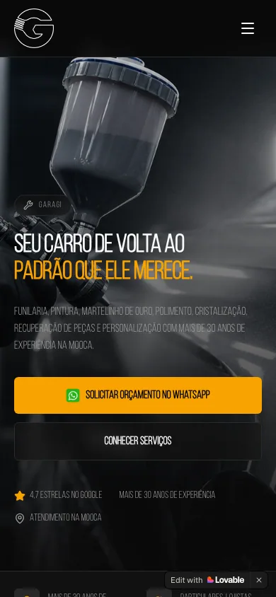 Home da Garagi em um dispositivo móvel